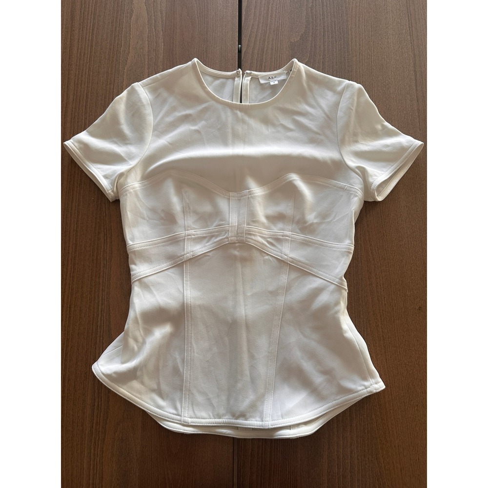 ALC White Short Sleeve Corset Seam Peplum Top Size 0 Bridal Event Chic